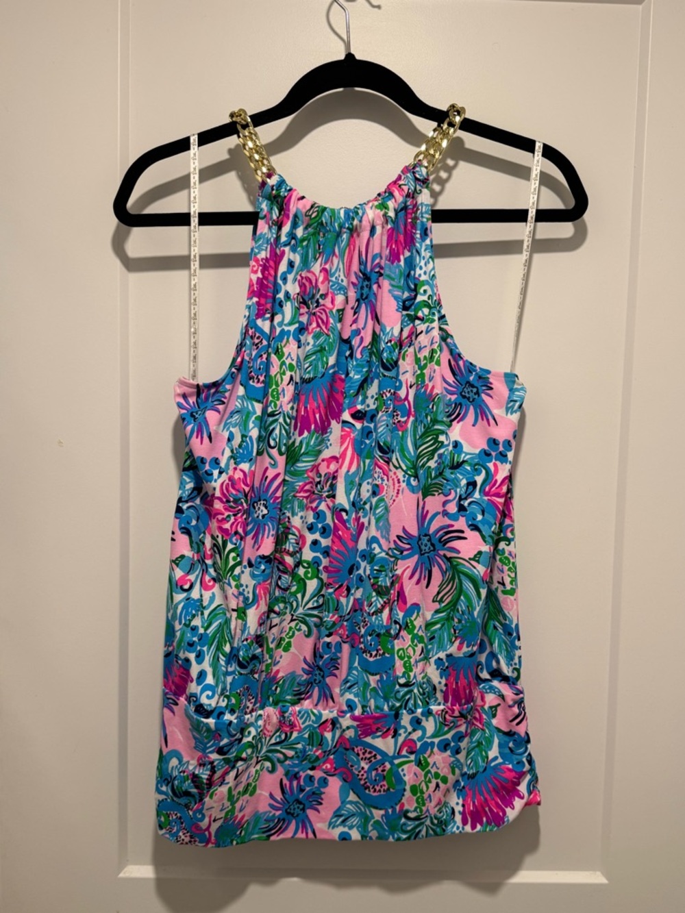 Lilly Pulitzer Bowen Halter Sleeveless top banded bottom chain neck line